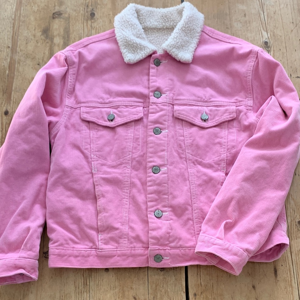 J. Galt Brandy Melville Pink Corduroy Sherpa fleece lined Jacket